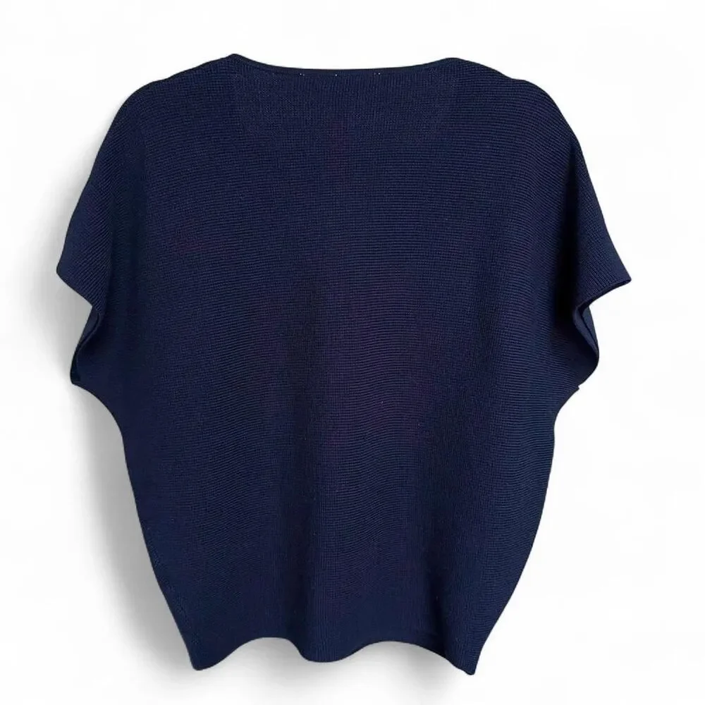 Navy blue V-neck short sleeve knit top size S